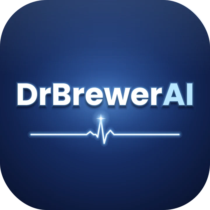DrBrewerAI app icon: the name above a glowing heartbeat line on deep blue